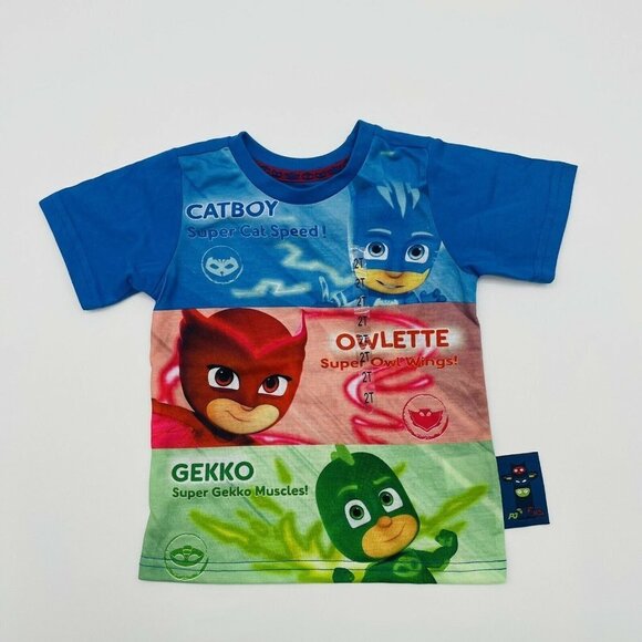 PJ Masks Unisex Toddler Size 2T Graphic Tee Short Sleeve Pajama Top Blue 284 - Picture 1 of 4